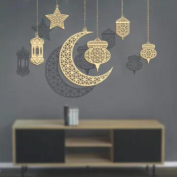3pcs Ramadano Mėnulis žibintų Medinė Lenta Kabantys Papuošalai Eid Mubarakas Papuošalai Namų Mečetė Pakabukas Musulmonai, Islamas dovana