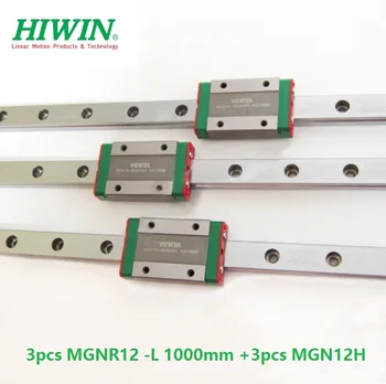 3pcs Taivano Originalus HIWIN linijinės vadovas geležinkelių MGNR12 -L 1000mm + 3pcs MGN12H blokai 12mm mini CNC komplektas MGN12
