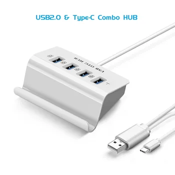 4-port USB 2.0 Tipas-C Combo HUB OTG Adapterio Jokių APP Reikia ABS Telefono Laikiklis Multi USB C Splitter Už Xiaomi 6 GALAXY S8 