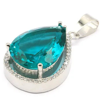 43x19mm Big Europos Dizaino Papuošalų Rinkinys Sukurtas Mėlynasis Akvamarinas CZ Moterims Pažintys Sidabro Pakabukas Auskarai Fine Jewelry