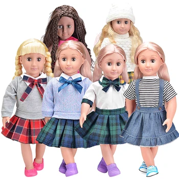 46cm Realus Mados Silikono Lėlės reborn baby doll Tiesiai Garbanotas Plaukų, Drabužiai, Batai, Sijonas, suknelė, Žaislų Mergaitėms 