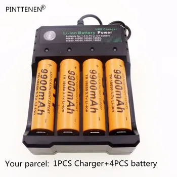 4pcs 18650 baterija 3.7 V 9900mAh įkrovimo liion baterija su krovikliu Led žibintuvėlis batery litio baterija+1pcs Įkroviklis