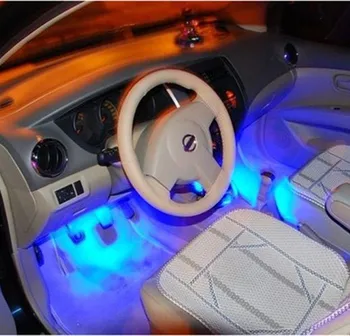 4x 3 LED Mėlynos spalvos Automobilio Mokestis interjero aksesuarų koja automobilių dekoratyvinis 4in1 žiburiai Automobilio Vidaus išplanavimas, Šviesos