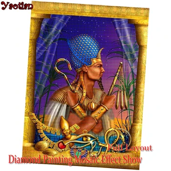 5D kvadratiniu apvalus Deimantas Tapybos Egipto Faraono Diamond Mozaikos vaizdą kalnų krištolas, Deimantas Siuvinėjimo Egipto Menas