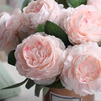 5pc Pink Peony Šilko Dirbtinės Gėlės, Puokštės, Vestuvių Dekoravimas Balta Netikrą Gėlių Namų Stalo Dekoro Sienos Vainikas Priedai