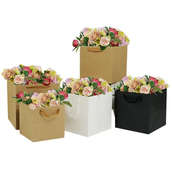 5vnt Kraft maišelis vazonas pakavimo maišą gėlių parduotuvė pakavimo medžiagos maišelį dovanų popieriaus maišelis RAUDONA JUODA 25cm 21cm 30cm aikštėje