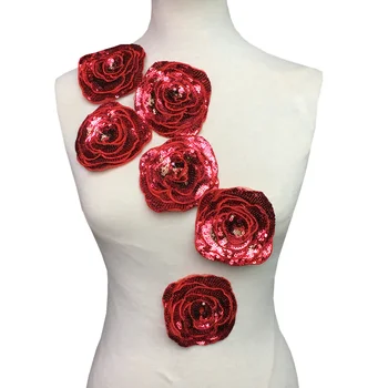 6vnt 3D Rose China Pleistras Raudona Gėlė, Aplikacijos Puošnios Gėlės Lopai Drabužiai, Džinsai Žydi Appliques Parches Dia10cm AC1106