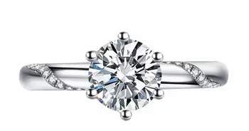90% NUOLAIDA! Su Pažyma Dovanų Žiedą Gamtos 6mm Cirkonis Diamond 925 Sterlingas Sidabro Žiedas Prabangių Vestuvių Juostoje Nuotaka Moterims