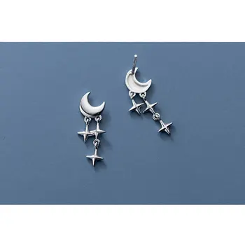 925 Sterling Silver Moon Star Kutas Auskarai Korėjos Stiliaus Ilgi Auskarai Moterims, Papuošalai Mados Partijos Priedai Mergina Dovana