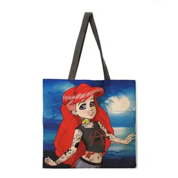 Anime grožio lininis audinys atsitiktinis tote krepšys sulankstomas pirkinių krepšys daugkartinio naudojimo paplūdimio krepšys lady pečių maišą