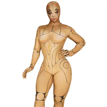 Asmenybės Robotas Vaidmenų Pilnas Draudimas Jumpsuit Moterų Ruožas Liesas Cosplay Bodysuit Naktinis Klubas Seksuali Šokių Leotard Etape Dėvėti