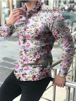Atsitiktinis Marškinėliai Vyrams ilgomis Rankovėmis Europoje Stilius Slim Fit Marškinėliai Vyrams Medvilnės Gėlių Marškinėliai Havajai Mygtuką Marškinėliai Viršuje Palaidinė Vyrų Viršuje M-5XL