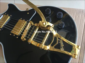 -Aukštos kokybės Bigsby Elektrinė gitara,Kietas Raudonmedžio korpusas Su Juoda dažų ir Aukso Aparatūros,nemokamas pristatymas!