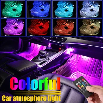 Automobilių Aplinkos Lempos Koja Šviesos diodų (LED) Su USB Belaidžio Nuotolinio Muzikos Kontrolės Kelių Rūšių automobilių aksesuarų, Interjero Dekoratyvinis Apšvietimas