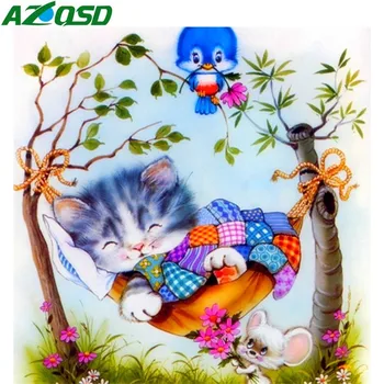 AZQSD Visiškai Gręžimo Diamond Siuvinėjimo Katė Animacinių filmų Gyvūnų Sienos Meno Diamond Tapybos 5D 