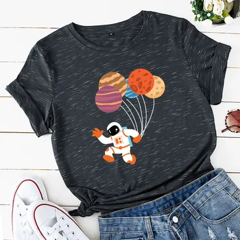 Balionai, dangaus Marškinėliai Moterims Marškinėlius Planetos Balionas T-shirt Astronautas Drabužiai Moterims Astronautas Viršūnes Tees Animacinių filmų Dizaineris