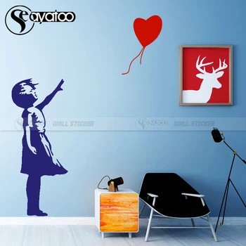 Banksy Mergina Siena Lipdukas Balionas Meilė Širdies Vinilo Decal Mergaičių Miegamasis, Vaikų Kambarys Lipdukai Namų Dekoro
