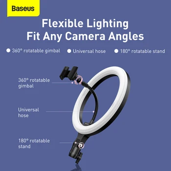 Baseus LED Šviesos Žiedas 12 colių Pritemdomi Selfie Šviesos Žiedas su Trikojis Stovas, skirtas Tik Tok 
