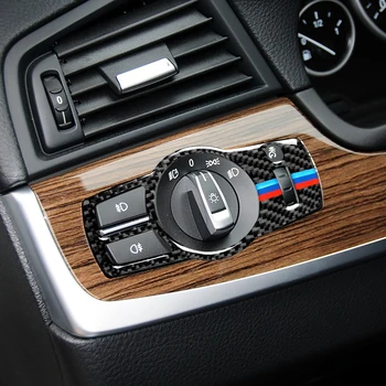 BMW F10 F07 yra f01 F25 F26 5 Serijos Interjero Lipdukai Anglies Pluošto priekinis žibintas Jungiklio Mygtukai Padengti Apdaila Decal Automobilių Reikmenys