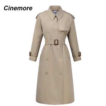 Cinemore 2020 Naują atvykimo rudenį tranšėjos paltai moterims, laisvi drabužiai, viršutiniai drabužiai aukštos kokybės dvigubo breasted moterų ilgas kailis 9024-1