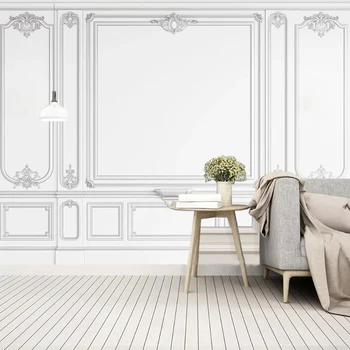 Custom 3D Sienų Freskomis Tapetai Baltas Tinkas Linija Europos Stiliaus Gyvenamasis Kambarys su Sofa-lova, TV Foną, Foto Tapetai Namų Dekoro 3D