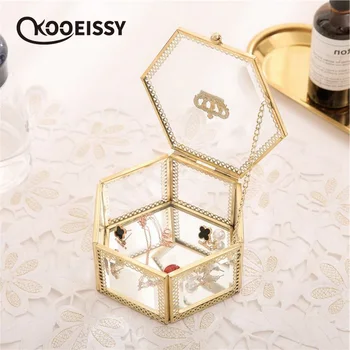 Derliaus geometrinės formos stiklo dėžutė su dangčiu vestuvinis žiedas lange moterų kosmetikos, papuošalų laikymo dėžutė Valentino Dienos dovana žmonai