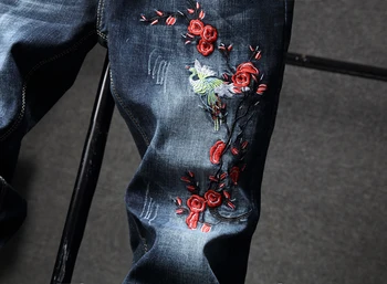 Didelio Dydžio 28-40 Mados Streetwear Vyrų Džinsai Siuvinėjimo Dizaineris Spausdinti Džinsai Vyrams Punk Kelnės Slim Fit Hip-Hop Ripped Jeans Mal