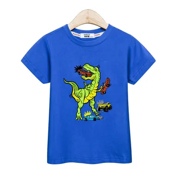 Dinozaurų Karai vaikai tees atsitiktinis vasaros t-marškinėliai berniukui trumpomis rankovėmis spaudinių viršūnės T-rex berniukų drabužius, O-kaklo medvilnės marškinėliai vaikas tee