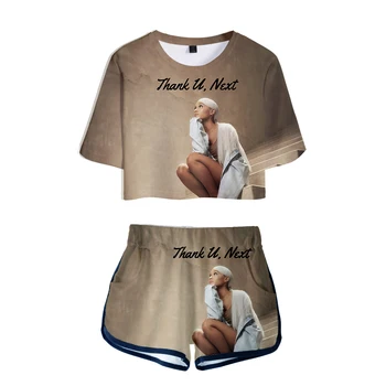 Dviejų dalių Komplektas Trumpą 3D Ziajać Ariana Grande marškinėliai 3D Moterų Rinkiniai mielas Rasos bamba Viršūnes ir Trumpas Kelnes Gali būti parduodamas vieno gabalo