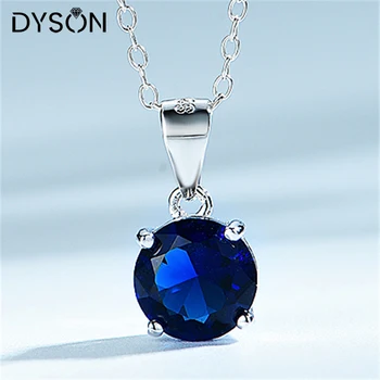 Dyson 925 Sterlingas Sidabro Karoliai Solitaire Turas Sukurta Mėlynas Safyras Su 18 Cm Grandinės Karoliai Moterų Fine Jewelry