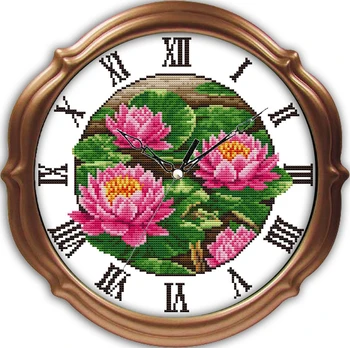 Džiaugsmas sekmadienį laikrodžių stilius Pink red lotus kryželiu needlepoint modelius nemokamai spausdinimui už svetainės kambarys ornamentu