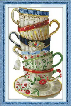 Elegantiškas kavos puodelio kryželiu rinkinys skaičiuojami balta 18ct 14ct 11ct spausdinti medvilnės, šilko siuvinėjimo 