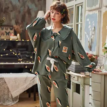 Fdfklak Aukštos kokybės medvilnės pižama moterims, rudenį, žiemą sleepwear pijama nustatyti ilgomis rankovėmis ilgai ziajać namų drabužių pyjama femme 3XL