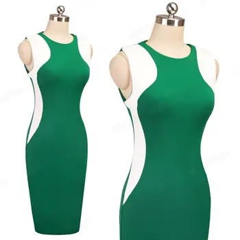 Gražus-amžinai Mados Kontrasto Spalvų Kratinys be Rankovių Suknelės, Šaliai Klubas Bodycon Slim Moterų Suknelė 619