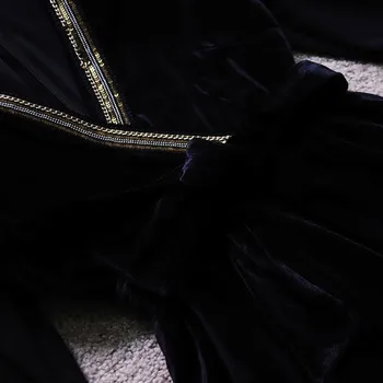 HISUMA 2020 m. rudens žiemos naujas moterų giliai V kaklo ruffles juosmens Aksomo pasakų suknelė moterų elegantiškas plonas nėrinių-up sluoksniuotos suknelės