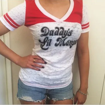 Hitmebox 2019 Tėtis Lil Manster Ponios Savižudžių Būrys Harley Quinn Trumpas Rankovės marškinėliai Mergautinė Viršuje Tee Marškinėliai Moterims Cosplay