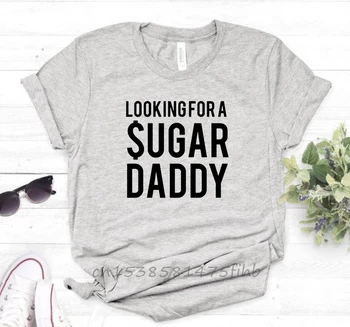 Ieškote Sugar Daddy Raidžių Moterų Marškinėlius Organinės Medvilnės Juokingi Marškinėliai Lady Mergaičių Marškinėliai Graphic Top Tee Tinkinti