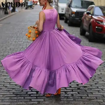 Ilga Suknelė Moterims Seksualus Aikštėje Apykaklės, Rankovių Šalis Suknelė Plus Size Vestidos VONDA 2021 m. Vasarą Bohemijos Paplūdimio Sundress S-5XL