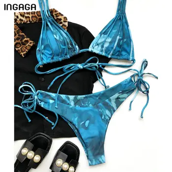 INGAGA Apynasrio Bikini Moterų Maudymosi Push Up maudymosi Kostiumėliai, Biquni String Lankas Paplūdimio Spausdinimo Maudymosi Kostiumai 2021 Naujas Bikinis