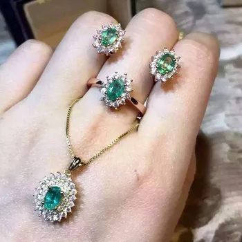 Ištikimybė Gamtos smaragdas s925 sterlingas sidabro klasikinis baudos juvelyrikos rinkiniai womem gamtos žalia brangakmenio auskarai, žiedas, pakabukas