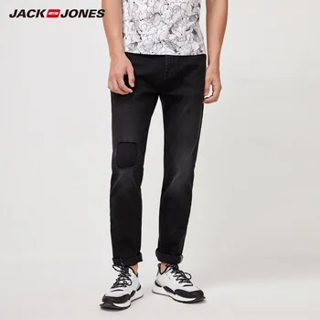 JackJones Vyrų Derliaus Streetwear Skylę Smailas Atsitiktinis Black Jeans| 220132546