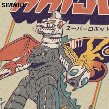 Japonija Super Robotas Kaiju T Marškinėliai vyriški Naujovė trumpomis Rankovėmis, Medvilnės Tees Manga Anime Monstras T-Shirt Slim Tinka Grafikos Marškinėlius