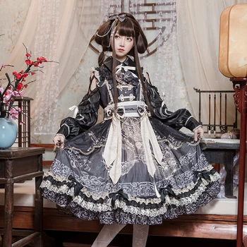 Japonijos retro palace Lolita jsk dirželis suknelė prabanga Princesė suknelė Kaina sweet Loli arbatėlė nėrinių Vestidos