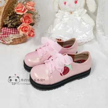 Japonijos saldus lolita batai derliaus mielas Braškių nėrinių princesė kawaii batai, apvali galva, storos pakulnės moterų batai loli cosplay