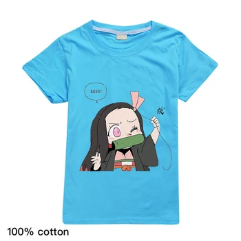 Japonų Anime Demon Slayer Kimetsu Nr. Yaiba Marškinėliai Vaikams Kawaii Animacinių filmų T-shirt Viršūnes Mergaitėms Grafinis Vaikų Cute Drabužiai