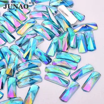 JUNAO 6x16mm Aqua Blue Crystal AB Butas Atgal Cirkonio Aplikacijos Akrilo Brangakmenių Klijai Ant Stačiakampio Akmenys užrašų knygelė Masės, 