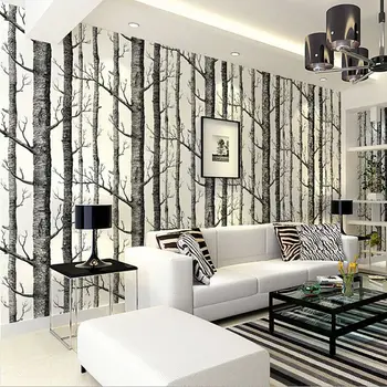Juoda Balta Beržo Medžio Tapetai Modernus Dizainas Roll Perliniu Kaimiškas Miškų Miškai Miegamojo Kambarį Sienos Popieriaus Namų Puošybai 10