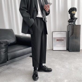 Juodu Raišteliu Atsitiktinis Kelnės, vyriškos Mados Verslo Atsitiktinis Suknelė, Kelnės Vyrams Streetwear Laukinių Prarasti Tiesiai Kostiumas Pants Mens M-3XL