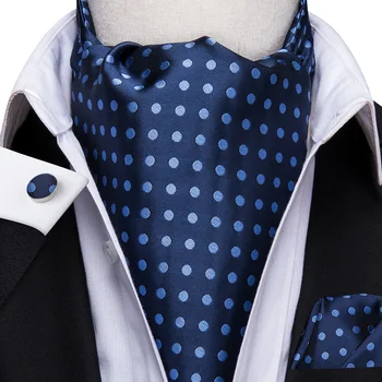 KAIP-1011 Vyrų Derliaus Polka Dot Vestuvių Oficialus Cravat Ascot Scrunch Savarankiškai Britų stiliaus Džentelmenas Šilko Prabangos mėlyna Cravat