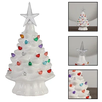 Kalėdų Eglutė Miniatiūrinės Puošybos Ornamentais su Šviesos Keraminiai Kalėdų Medžio Stalo Dekoro Festivalio Grupė 